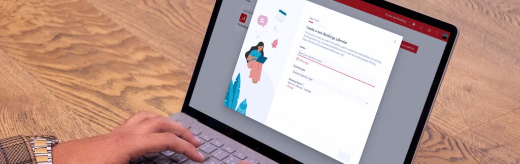 Foto van een laptop met microsoft booking open