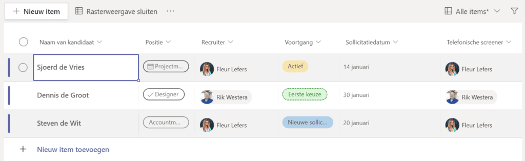 Het selecteren van gegevens in microsoft lists
