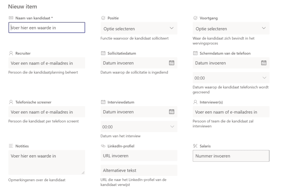 Een gedetaileerde manier van een nieuw item toevoegen in microsoft lists
