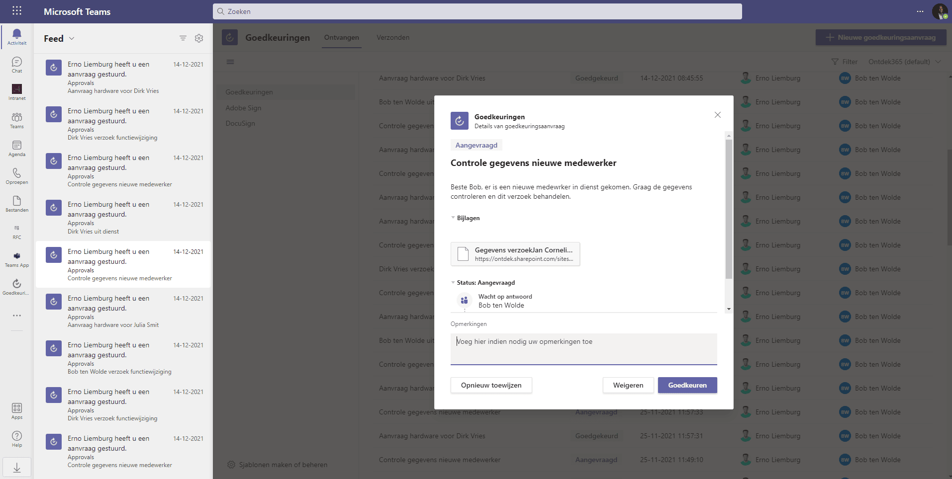microsoft teams goedkeuringen
