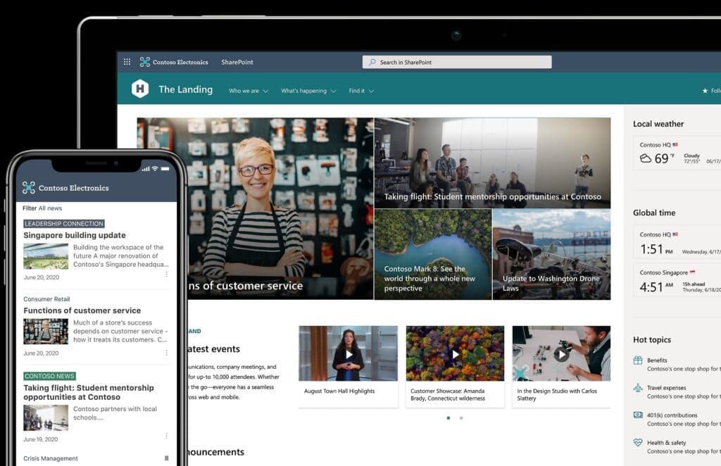 Sharepoint pagina van Contoso Electronics.