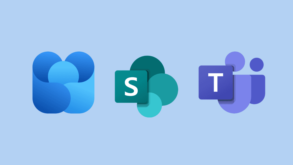 Logo's van Viva Engage, Sharepoint en Teams