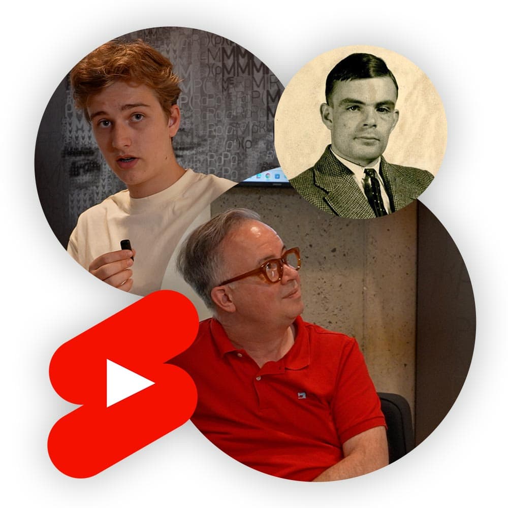 Foto van drie mannen met het Youtube logo.